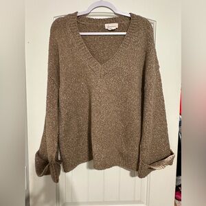 Anthropologie tan brown oversized v-neck sweater